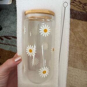 Daisy Glass Tumbler with Bamboo Lid